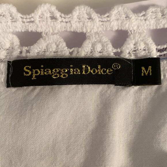 Spiaggia Dolce White Lace Embroidered Cold Shoulder Blouse Women's Size M - Picture 9 of 10